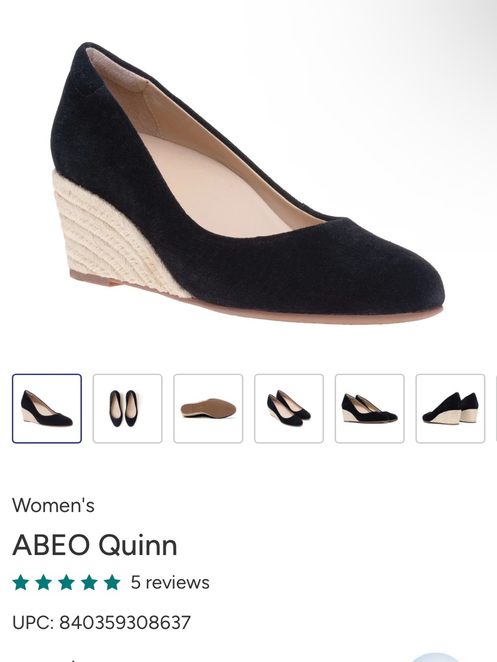 Abeo Quinn Black Suede Espadrille Wedge